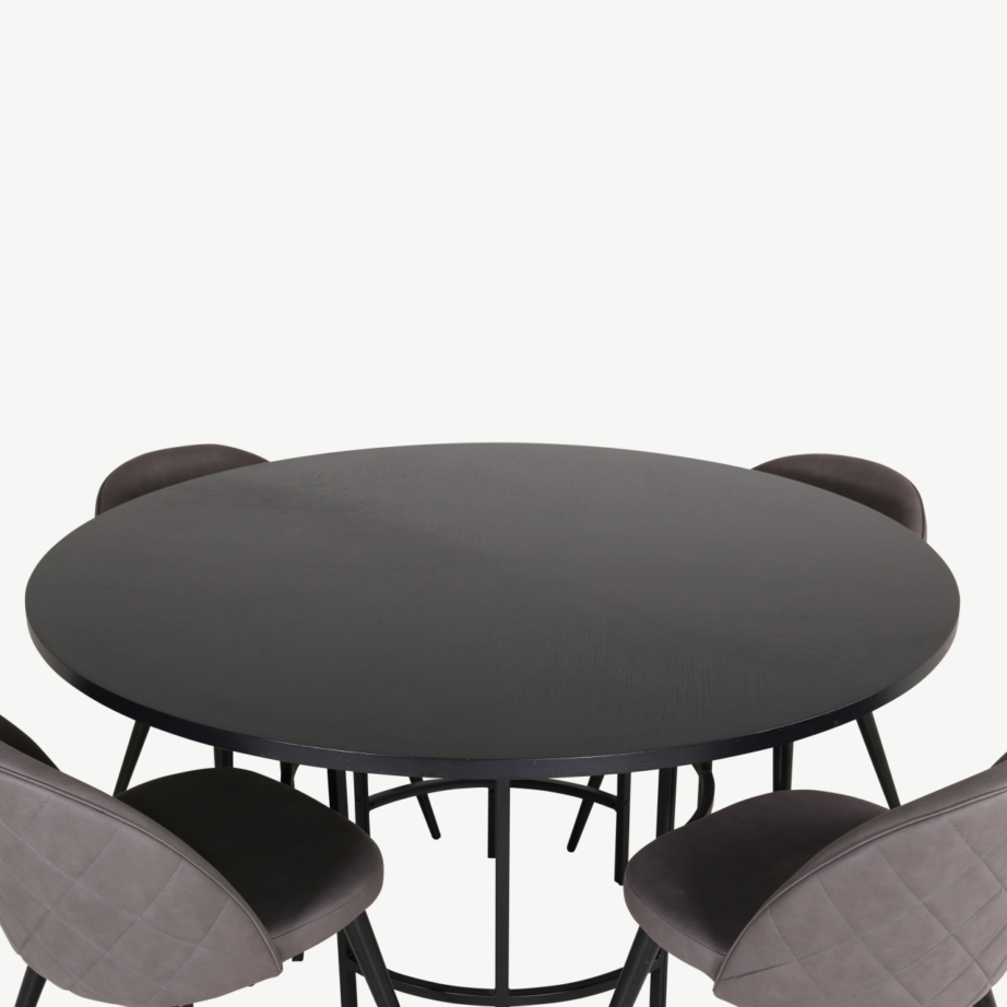 Ümmargune söögilauakomplekt Copenhagen (must laud, 4 halli mikrokiust tooli), GR22007 – 2