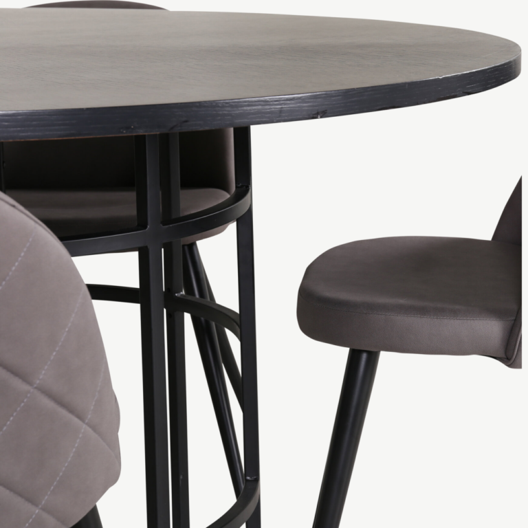 Ümmargune söögilauakomplekt Copenhagen (must laud, 4 halli mikrokiust tooli) - GR22007