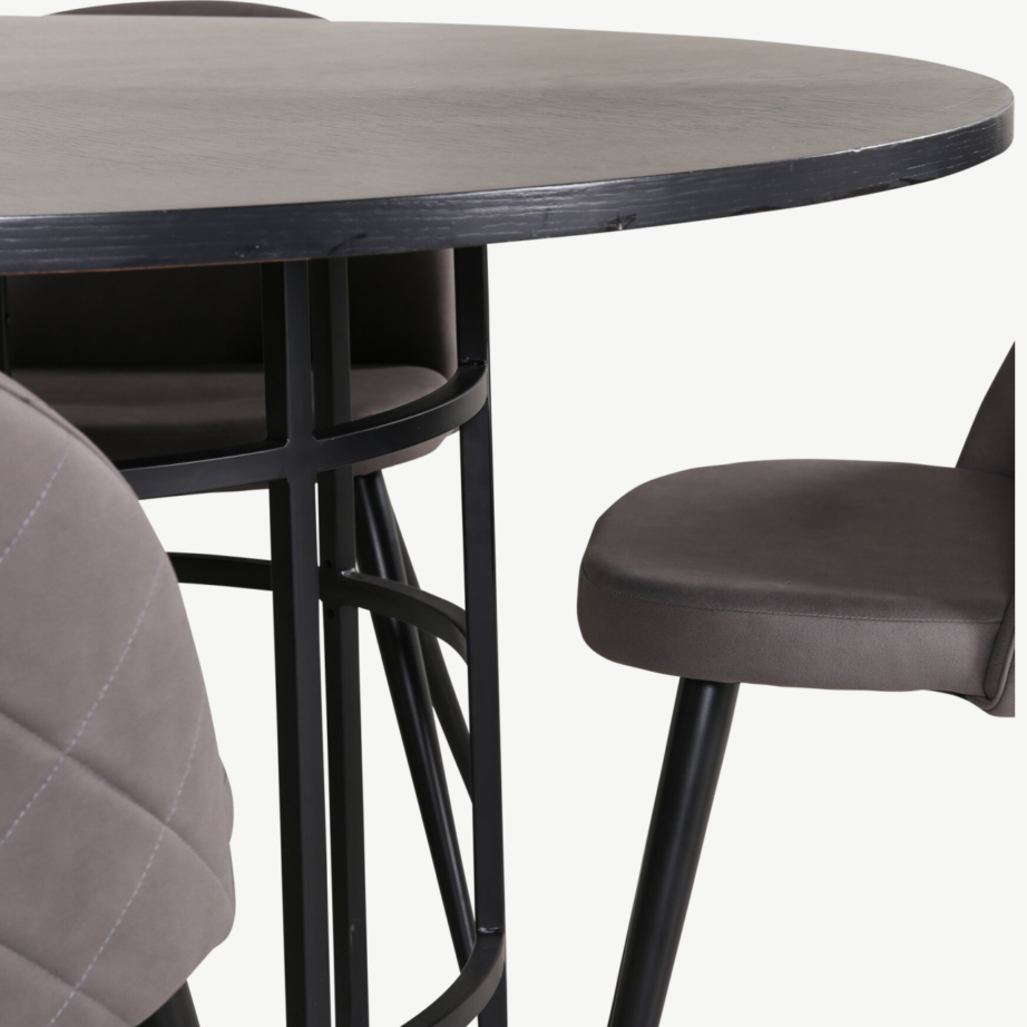 Ümmargune söögilauakomplekt Copenhagen (must laud, 4 halli mikrokiust tooli), GR22007 – 3