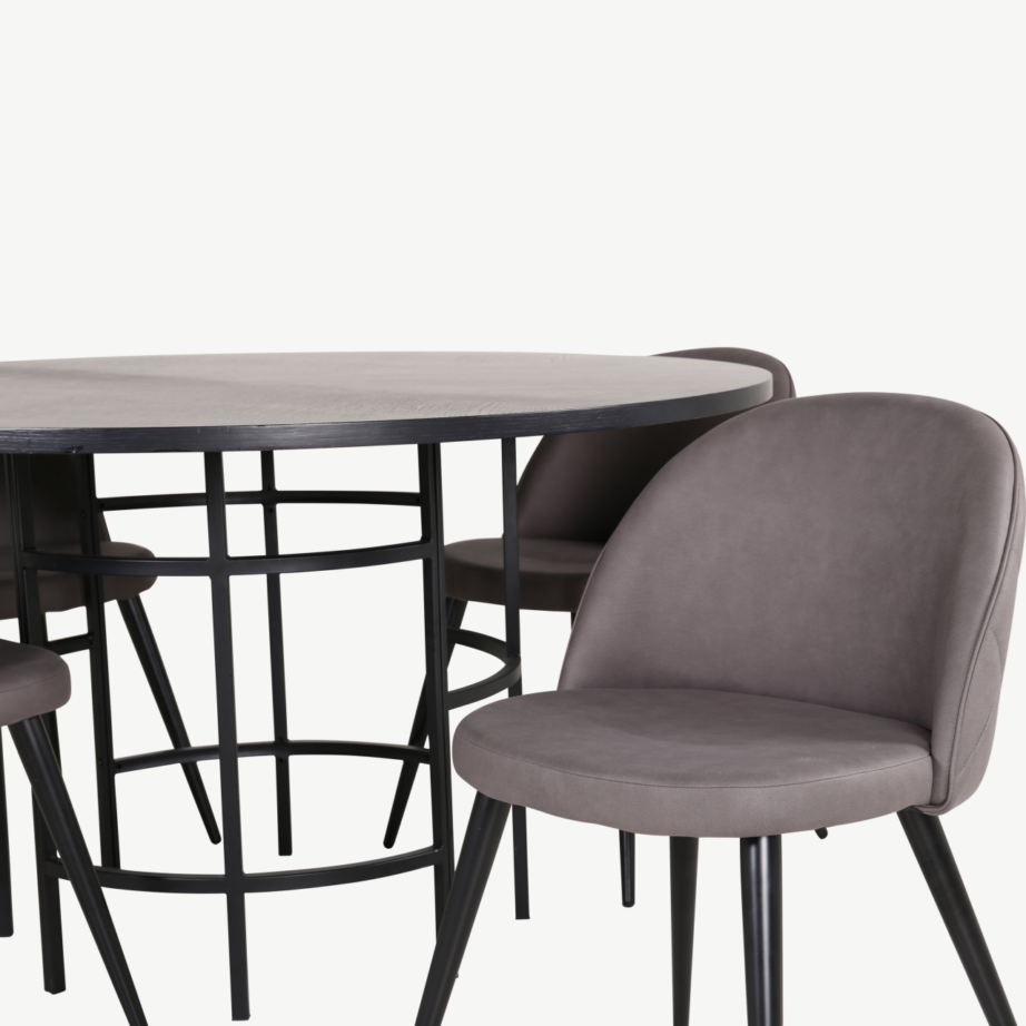 Ümmargune söögilauakomplekt Copenhagen (must laud, 4 halli mikrokiust tooli), GR22007 – 4