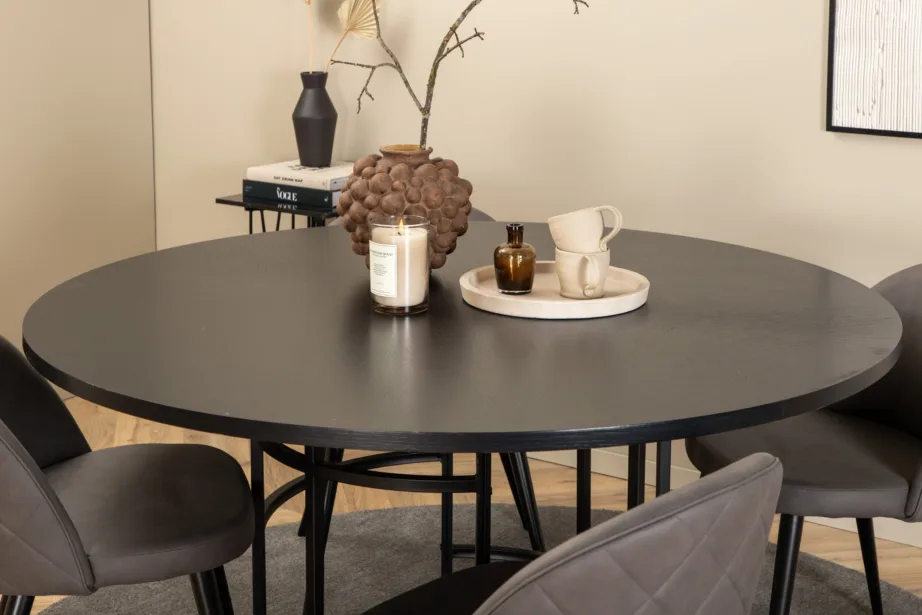 Ümmargune söögilauakomplekt Copenhagen (must laud, 4 halli mikrokiust tooli), GR22007 – 6