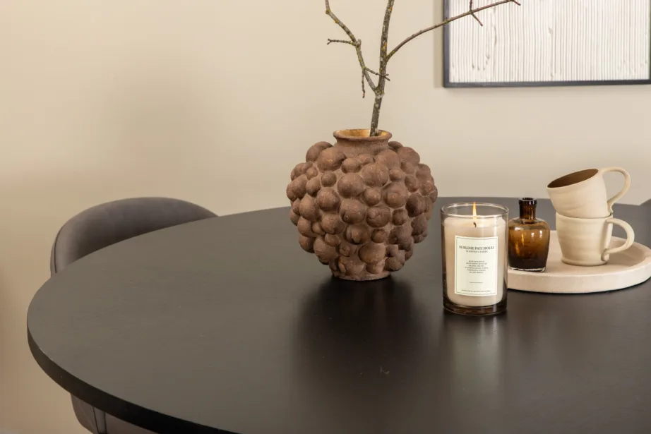 Ümmargune söögilauakomplekt Copenhagen (must laud, 4 halli mikrokiust tooli), GR22007 – 7