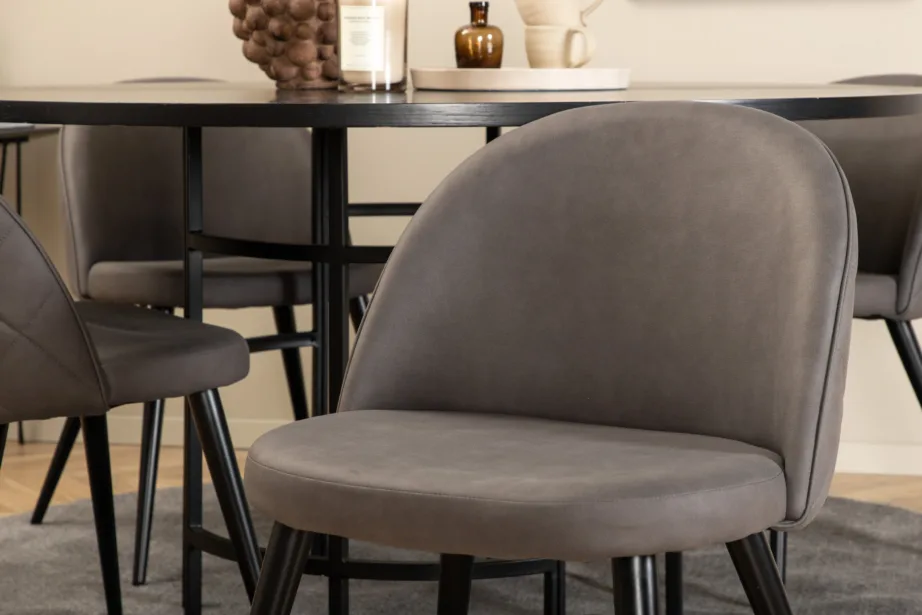 Ümmargune söögilauakomplekt Copenhagen (must laud, 4 halli mikrokiust tooli), GR22007 – 8