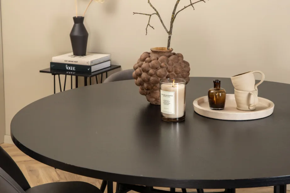 Ümmargune söögilauakomplekt Copenhagen (must laud, 4 halli mikrokiust tooli), GR22007 – 9