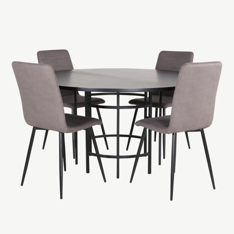 Ümmargune söögilauakomplekt Copenhagen (must MDF, 4 halli mikrofiibrist tooli) - GR22010