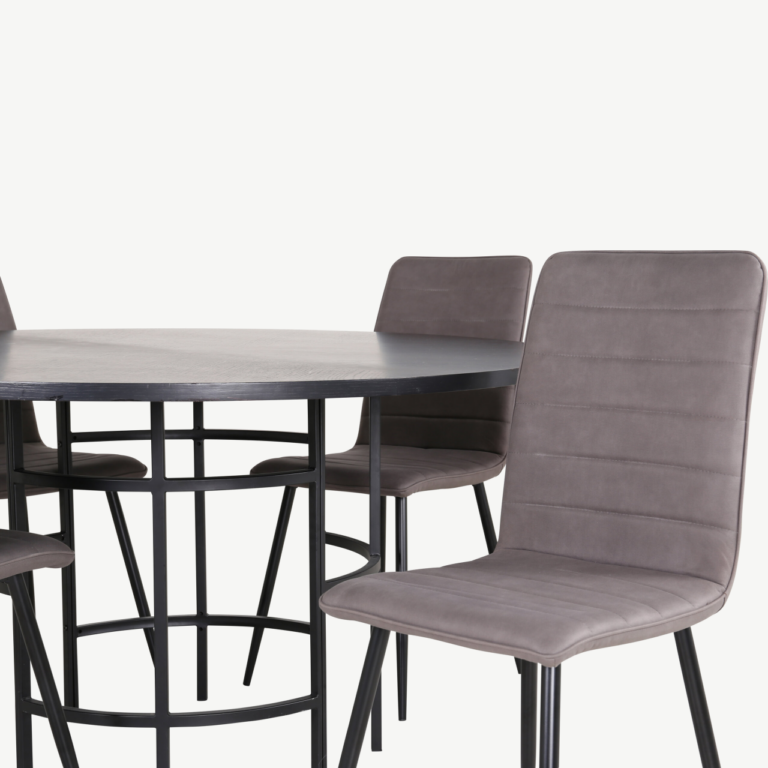 Ümmargune söögilauakomplekt Copenhagen (must MDF, 4 halli mikrofiibrist tooli) - GR22010