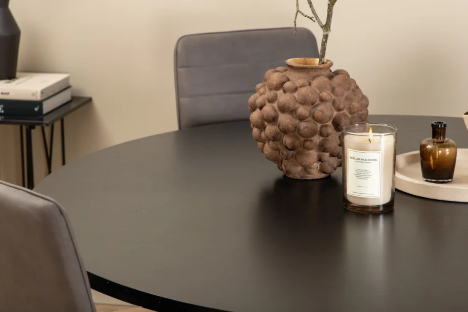 Ümmargune söögilauakomplekt Copenhagen (must MDF, 4 halli mikrofiibrist tooli), GR22010 – 7