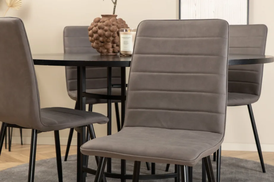 Ümmargune söögilauakomplekt Copenhagen (must MDF, 4 halli mikrofiibrist tooli), GR22010 – 8