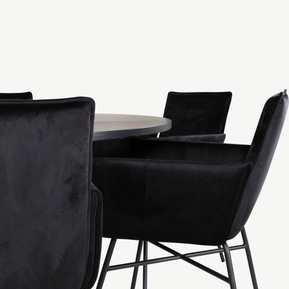 Ümmargune söögilaud Copenhagen ja mustad velvetkattega Petra toolid (laud 140cm, 6 tooli), GR22014 – 3