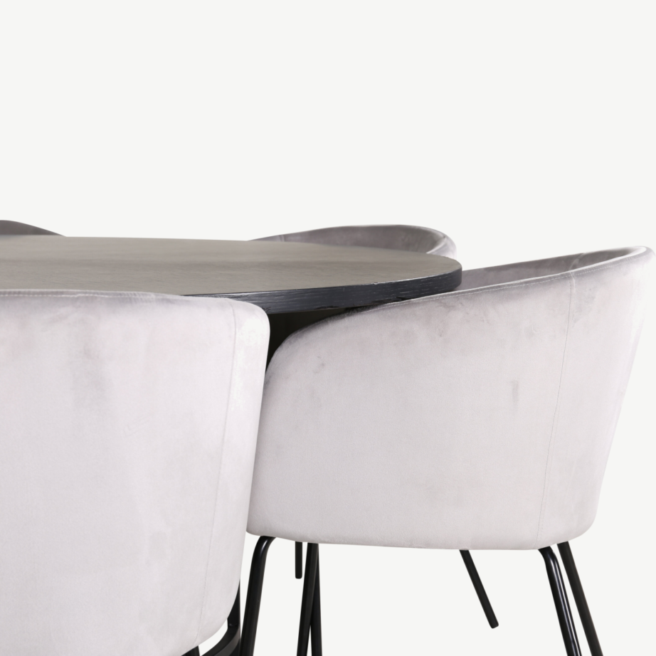 Ümmargune söögilaud Copenhagen (must, ø140cm) ja 6 halli sametist tooli, GR22017 – 3