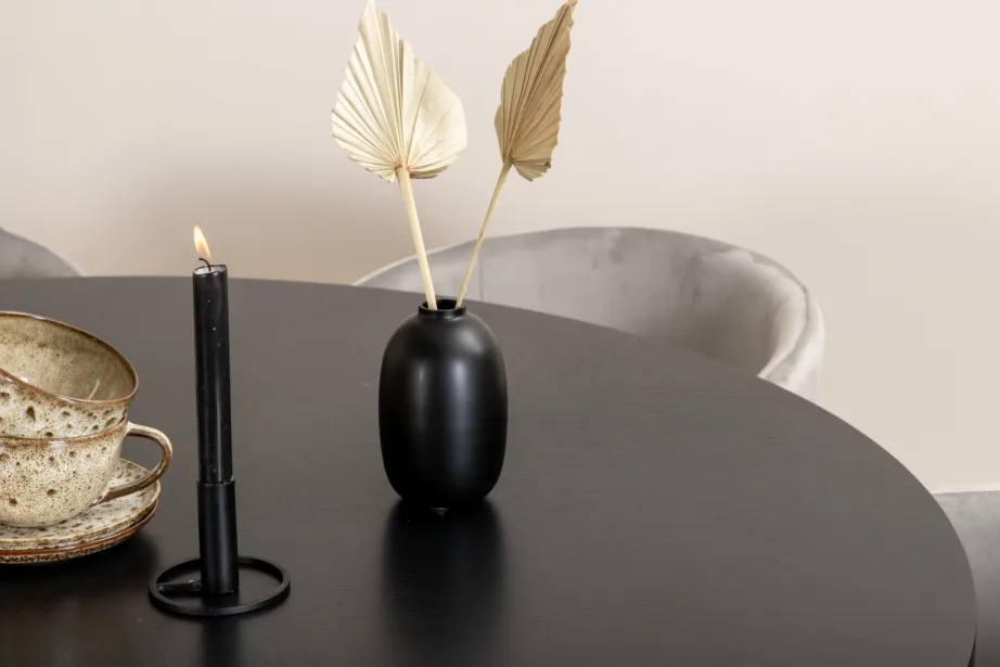 Ümmargune söögilaud Copenhagen (must, ø140cm) ja 6 halli sametist tooli, GR22017 – 7