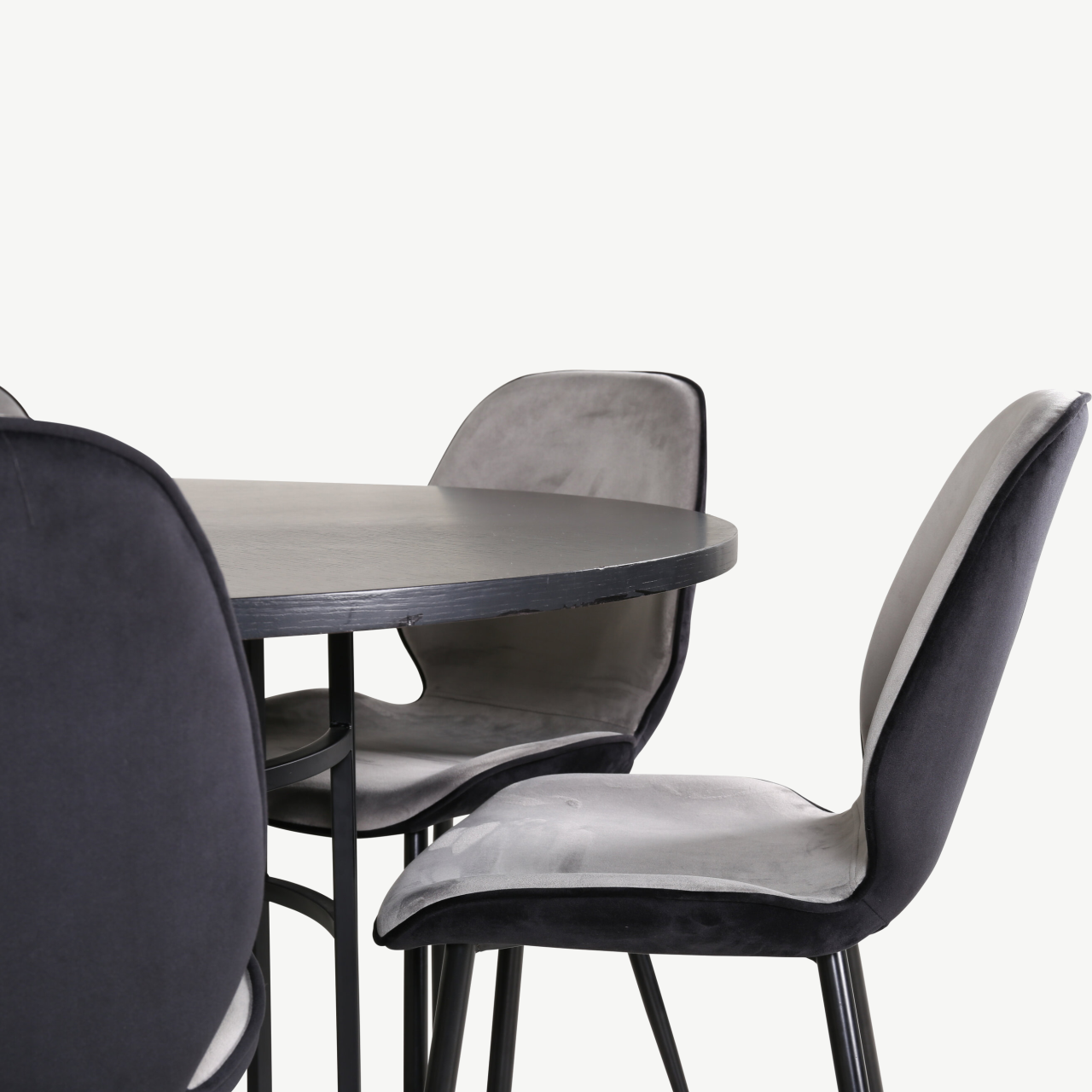 Ümmargune söögilaud Copenhagen (must MDF, ø140cm) ja Emma velvetist toolid (hall/must), 1 tool - GR22019