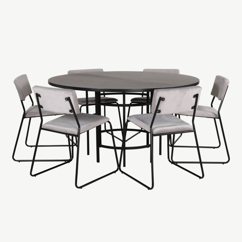 Ümmargune söögilaud Copenhagen, must MDF, 140 cm + Kenth tool, helehall velvet, GR22021