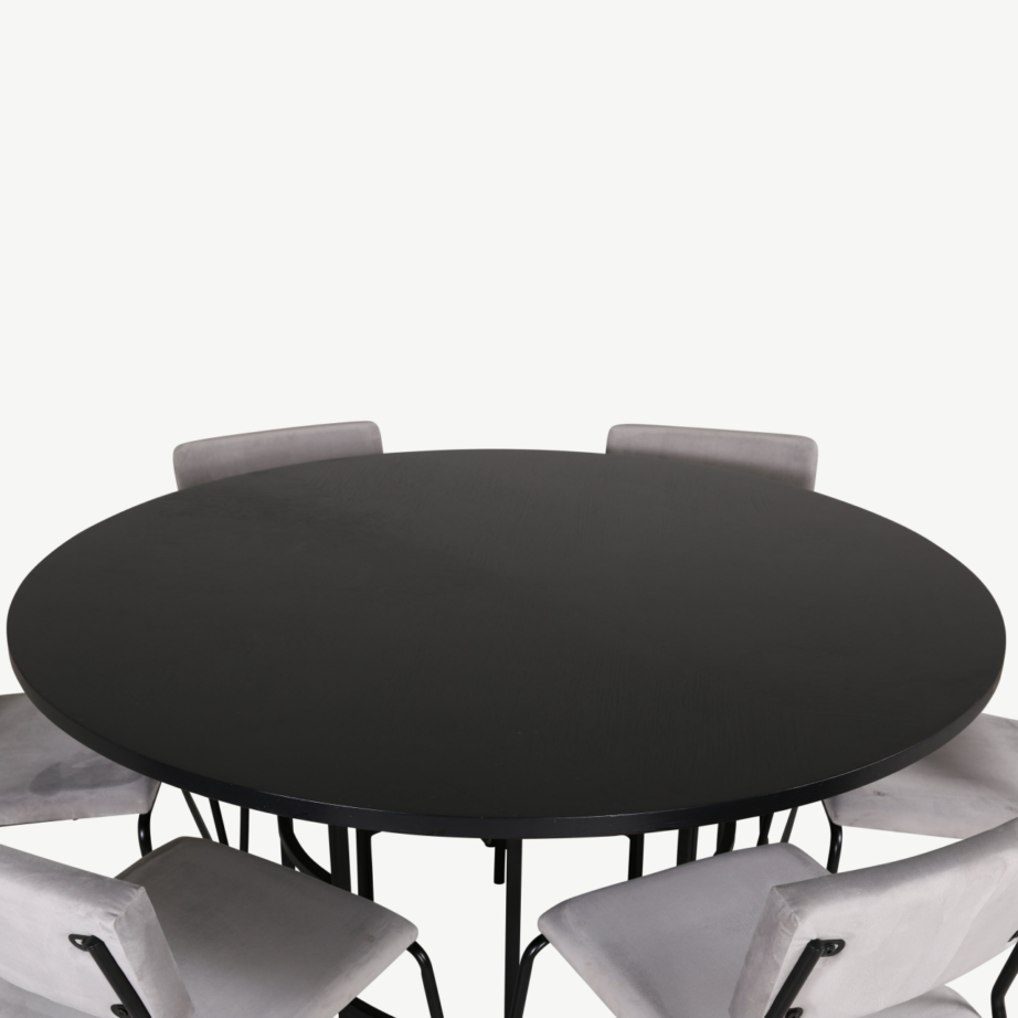 Ümmargune söögilaud Copenhagen, must MDF, 140 cm + Kenth tool, helehall velvet, GR22021 – 2