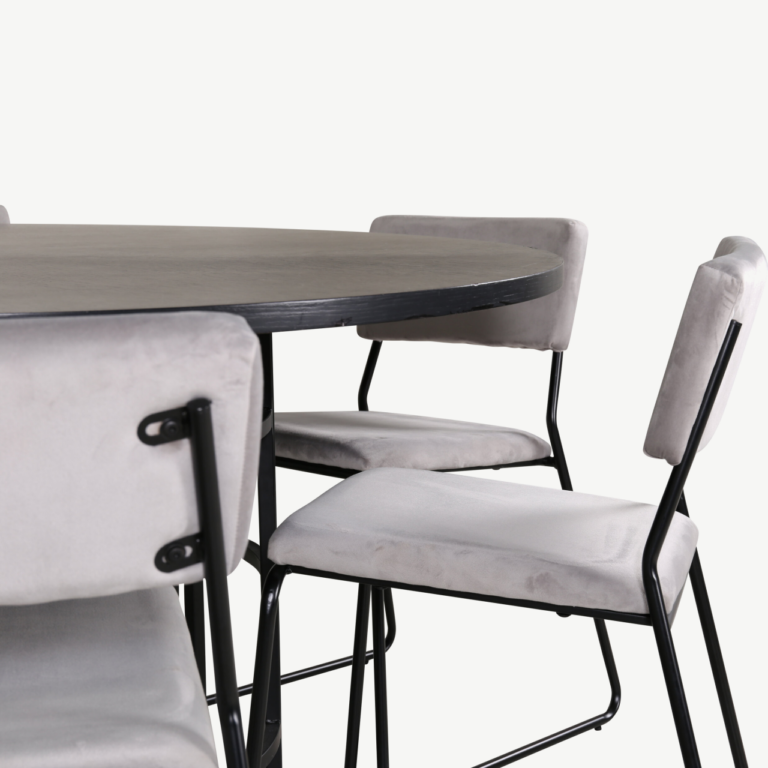 Ümmargune söögilaud Copenhagen, must MDF, 140 cm + Kenth tool, helehall velvet - GR22021