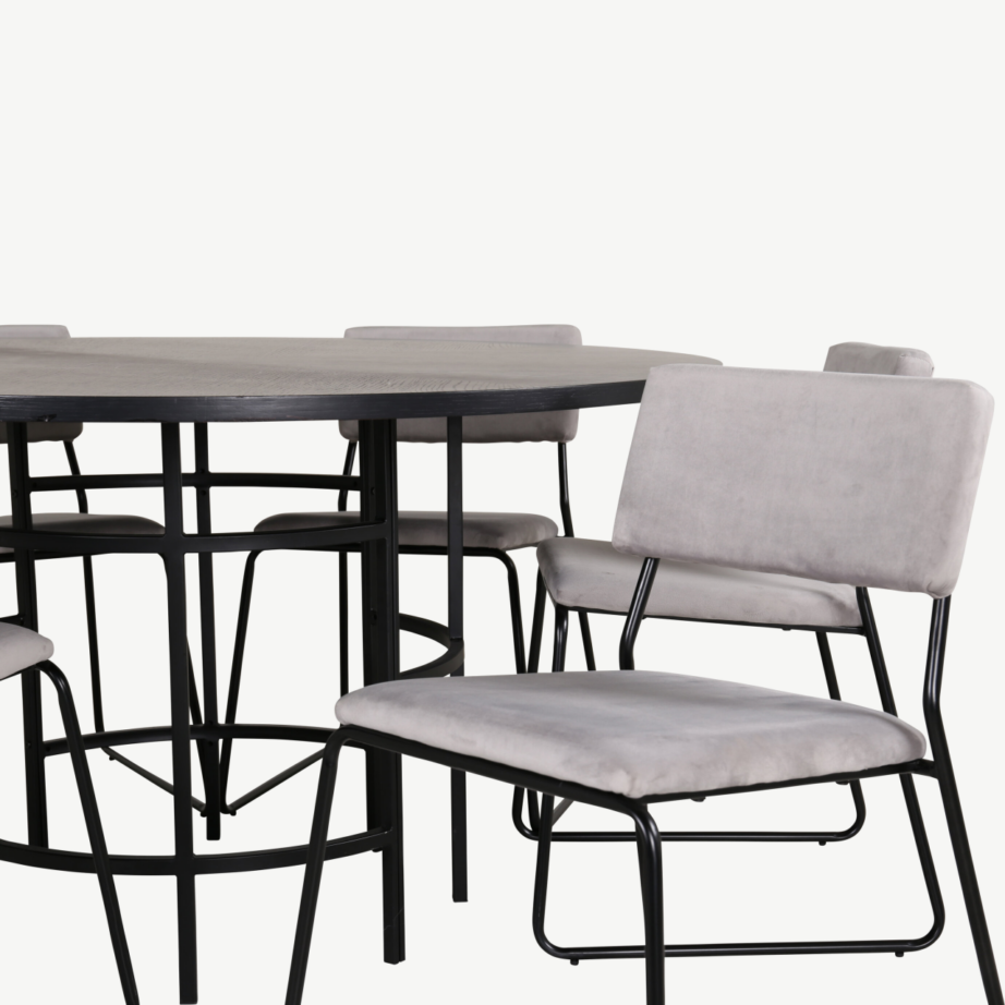 Ümmargune söögilaud Copenhagen, must MDF, 140 cm + Kenth tool, helehall velvet, GR22021 – 4