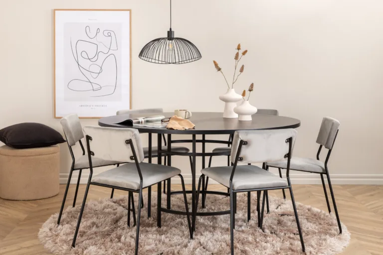 Ümmargune söögilaud Copenhagen, must MDF, 140 cm + Kenth tool, helehall velvet - GR22021