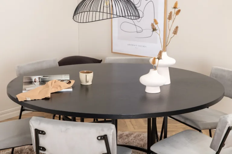 Ümmargune söögilaud Copenhagen, must MDF, 140 cm + Kenth tool, helehall velvet - GR22021