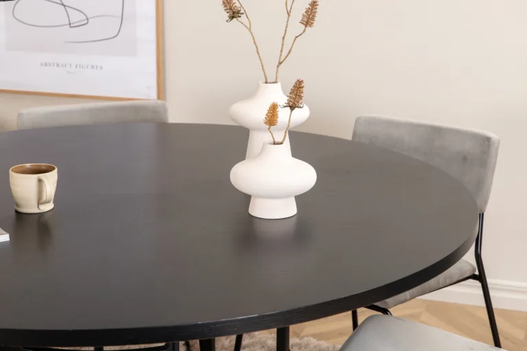 Ümmargune söögilaud Copenhagen, must MDF, 140 cm + Kenth tool, helehall velvet - GR22021
