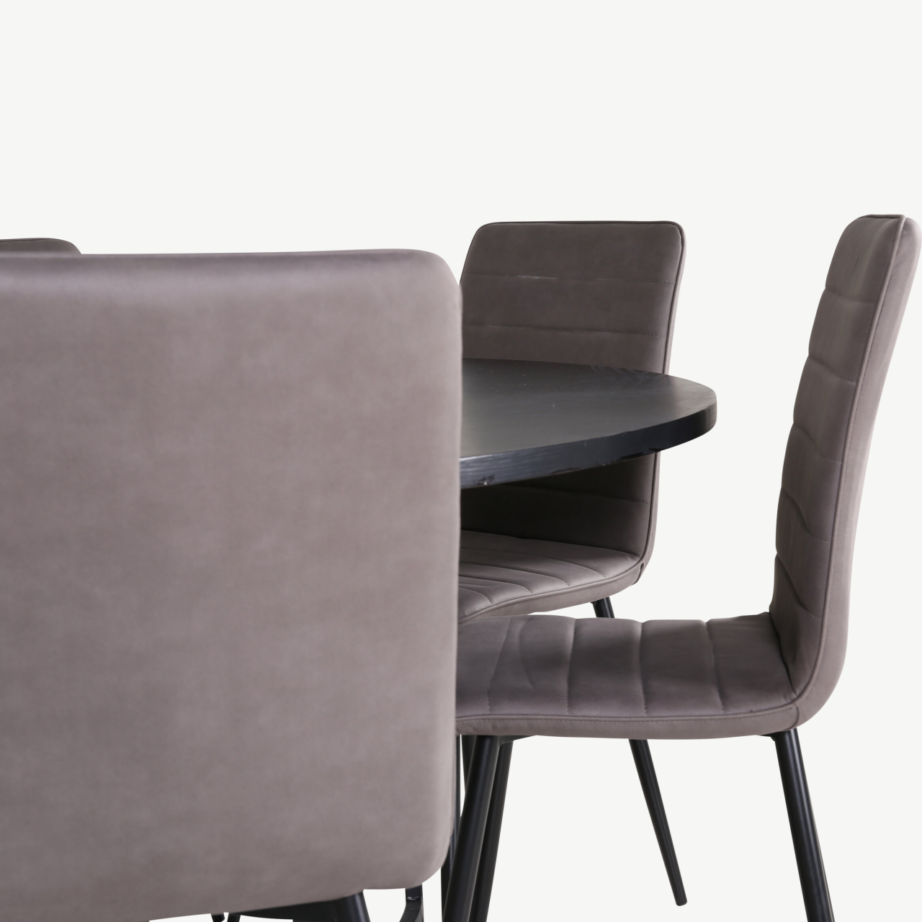 Ümmargune söögikomplekt Copenhagen (must laud, 6 halli mikrokiudpolstriga tooli), GR22022 – 3