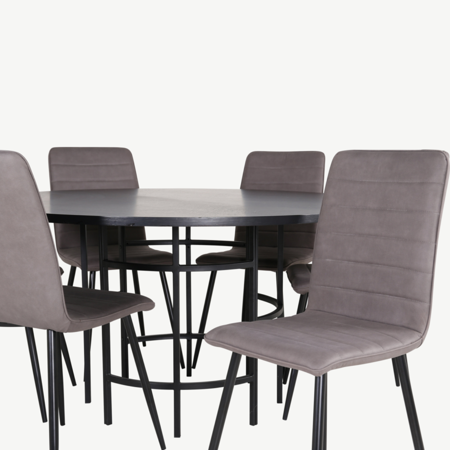 Ümmargune söögikomplekt Copenhagen (must laud, 6 halli mikrokiudpolstriga tooli), GR22022 – 4