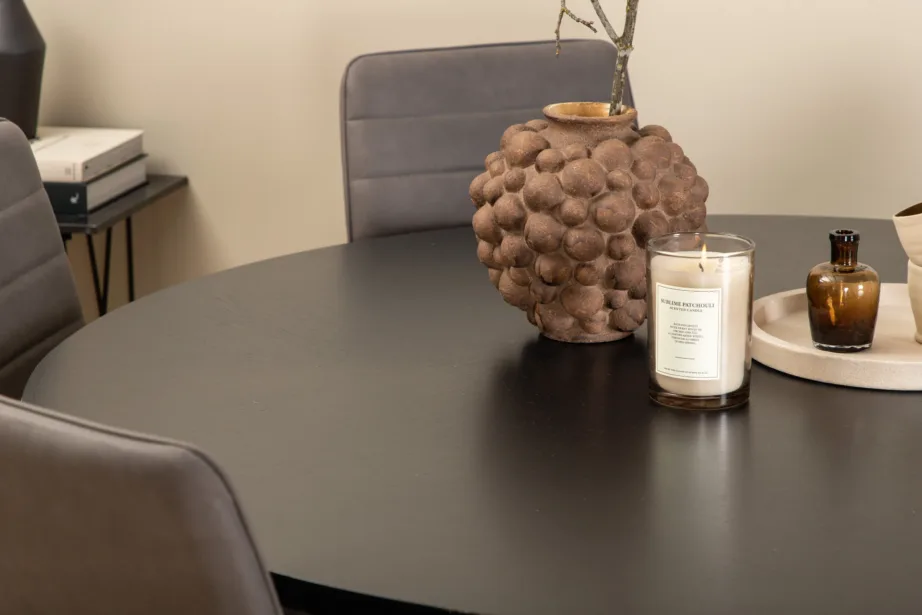 Ümmargune söögikomplekt Copenhagen (must laud, 6 halli mikrokiudpolstriga tooli), GR22022 – 7