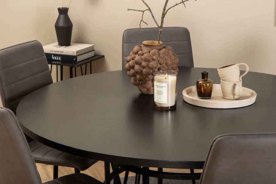 Ümmargune söögikomplekt Copenhagen (must laud, 6 halli mikrokiudpolstriga tooli), GR22022 – 9