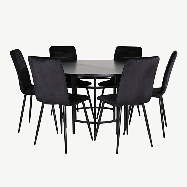 Copenhagen ümmargune söögilaud toolidega (MDF-vineer, must) + Windu velvetkattega söögitoolid, mustad - GR22024