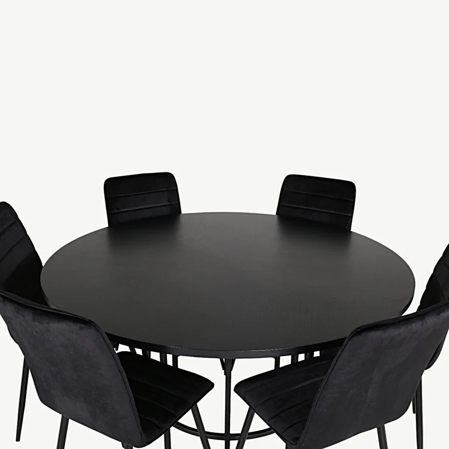 Copenhagen ümmargune söögilaud toolidega (MDF-vineer, must) + Windu velvetkattega söögitoolid, mustad, GR22024 – 2