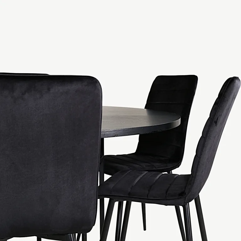 Copenhagen ümmargune söögilaud toolidega (MDF-vineer, must) + Windu velvetkattega söögitoolid, mustad - GR22024