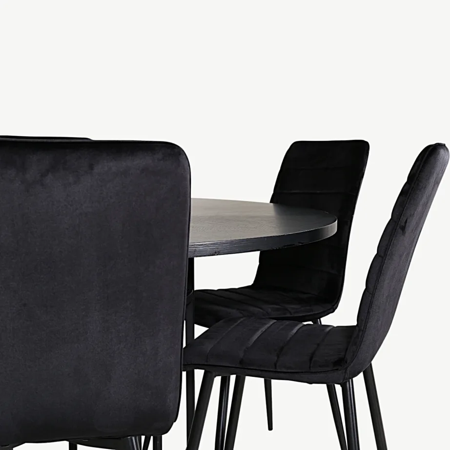 Copenhagen ümmargune söögilaud toolidega (MDF-vineer, must) + Windu velvetkattega söögitoolid, mustad, GR22024 – 3