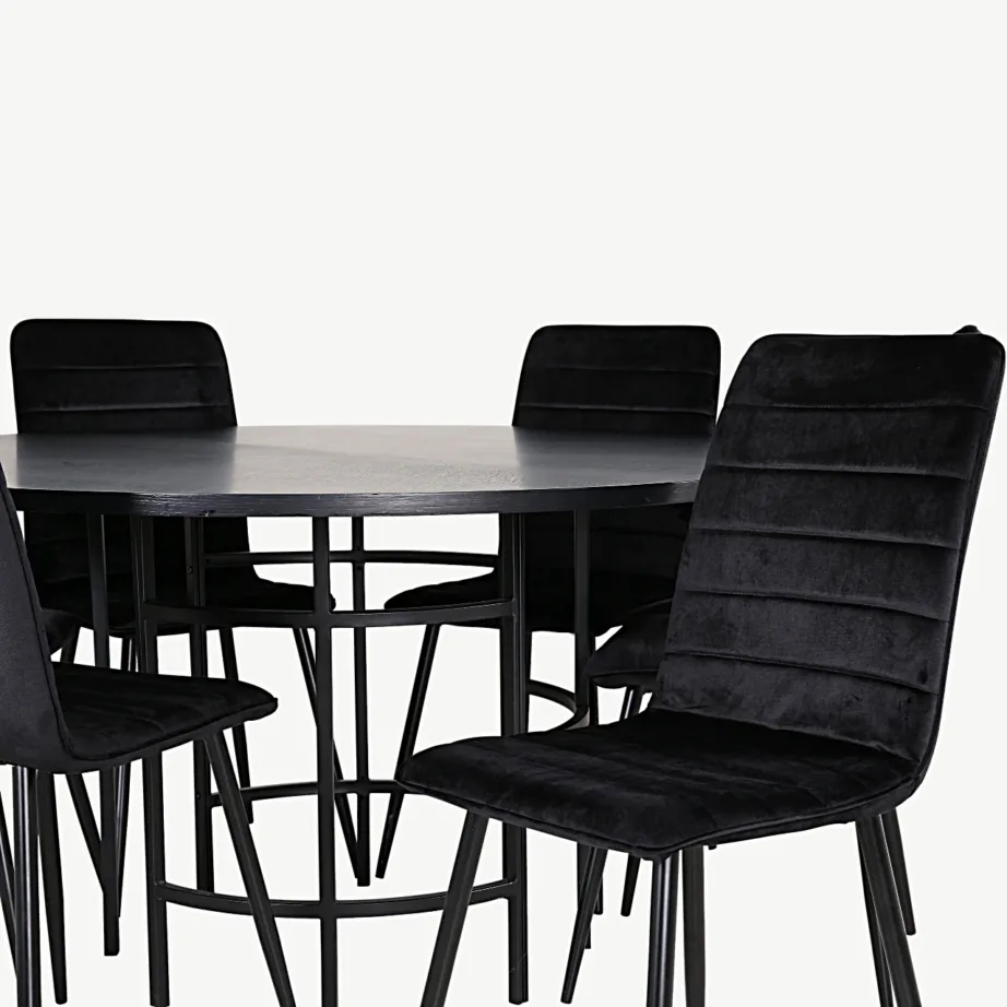 Copenhagen ümmargune söögilaud toolidega (MDF-vineer, must) + Windu velvetkattega söögitoolid, mustad, GR22024 – 4