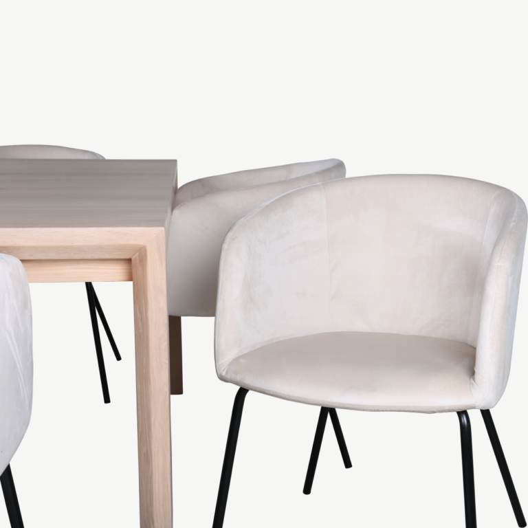 Slider pikendatav söögilaud valge peitsiga tamm, 6 beeži velvetist Berit tooliga - GR22029
