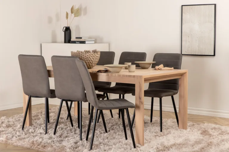 Pikendatav söögilauakomplekt Slider (valge peitsiga tamm, 6 halli mikrokiudkattega tooli) - GR22032