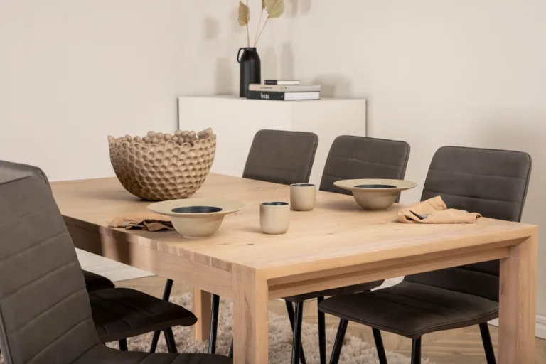 Pikendatav söögilauakomplekt Slider (valge peitsiga tamm, 6 halli mikrokiudkattega tooli) - GR22032