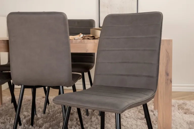 Pikendatav söögilauakomplekt Slider (valge peitsiga tamm, 6 halli mikrokiudkattega tooli) - GR22032