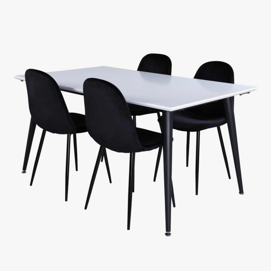 Skandinaavia stiilis pikendatav söögilaud Jimmy ja mustad velvetist toolid Polar, GR22076 – 2