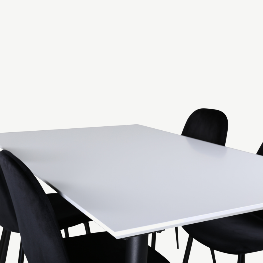 Skandinaavia stiilis pikendatav söögilaud Jimmy ja mustad velvetist toolid Polar, GR22076 – 3