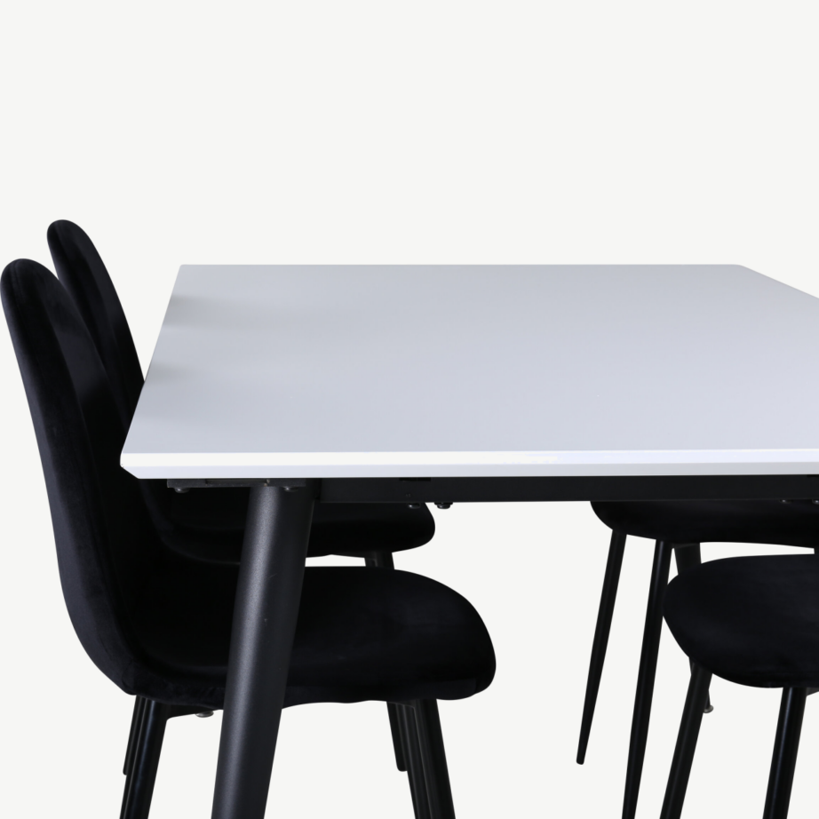 Skandinaavia stiilis pikendatav söögilaud Jimmy ja mustad velvetist toolid Polar, GR22076 – 4