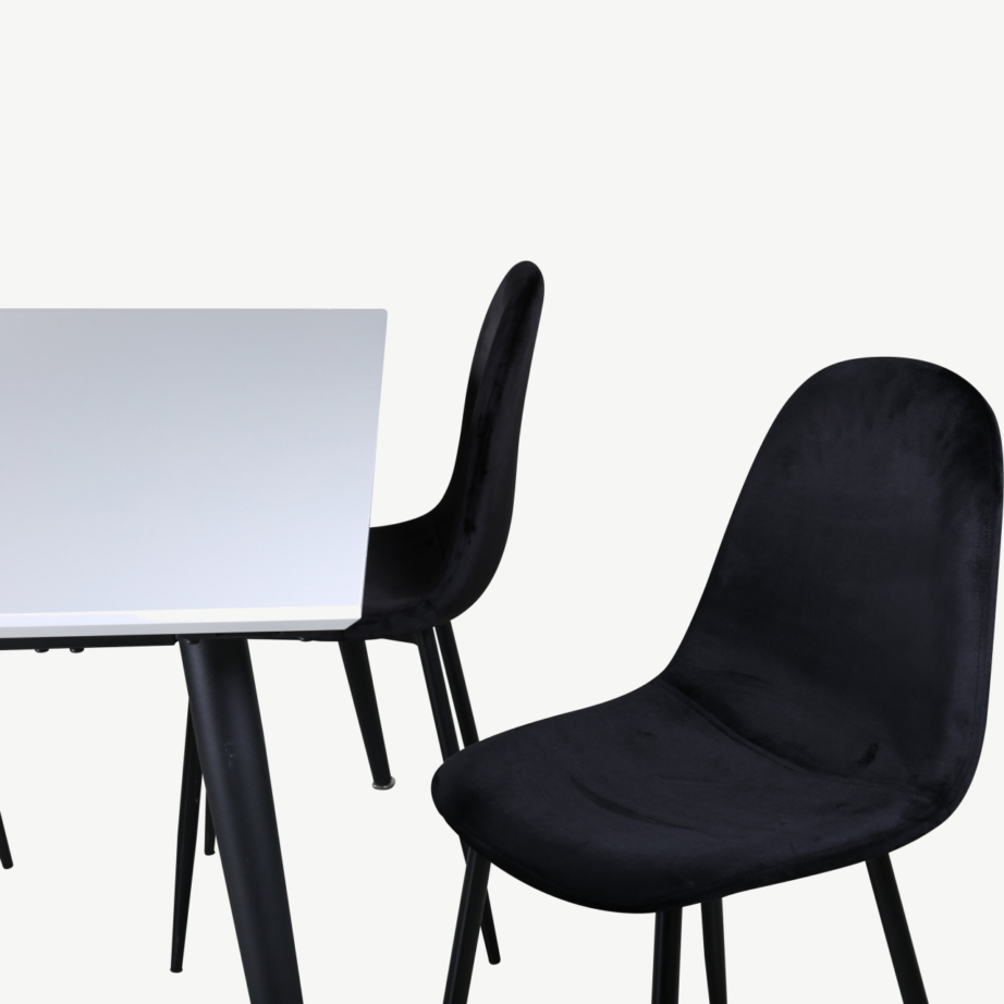 Skandinaavia stiilis pikendatav söögilaud Jimmy ja mustad velvetist toolid Polar, GR22076 – 5