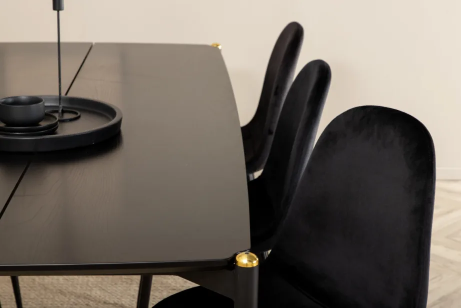 Pelle must ristkülikukujuline söögilaud 6 sametist tooliga, GR22090 – 4