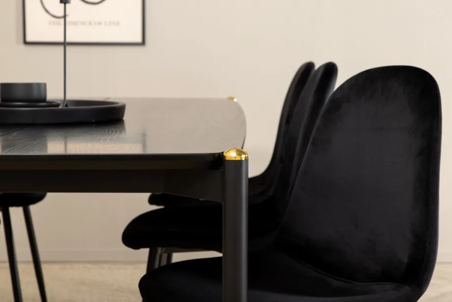 Pelle must ristkülikukujuline söögilaud 6 sametist tooliga, GR22090 – 5