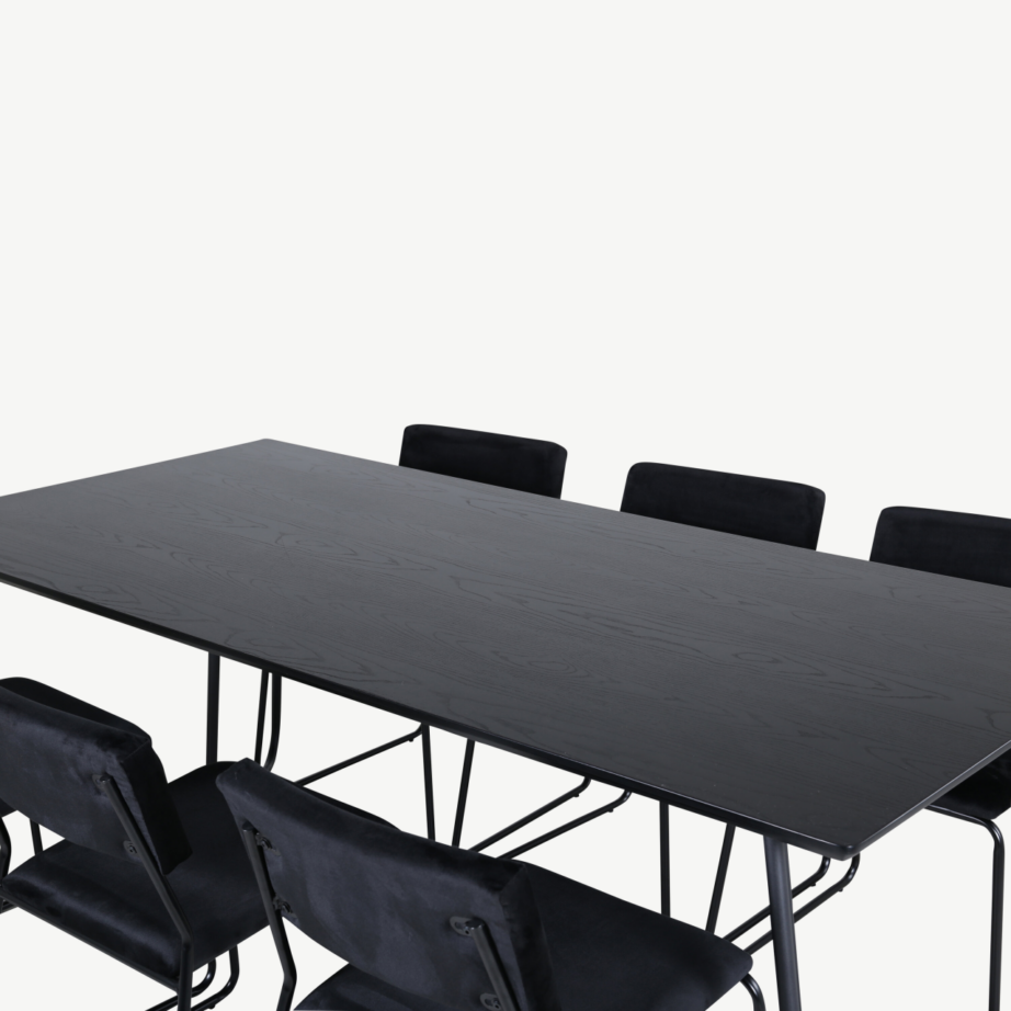 Petra söögilaud (must spoon, 190×90 cm) ja Kenth tool (must samet, terasraam), GR22095 – 3