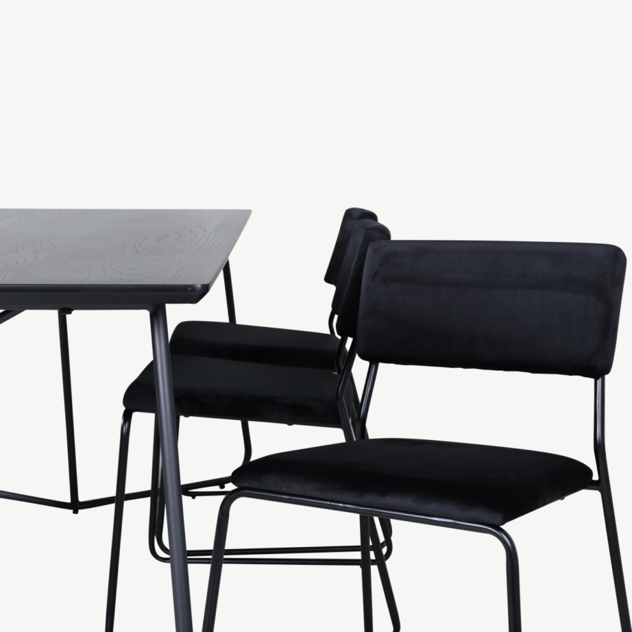 Petra söögilaud (must spoon, 190×90 cm) ja Kenth tool (must samet, terasraam), GR22095 – 4