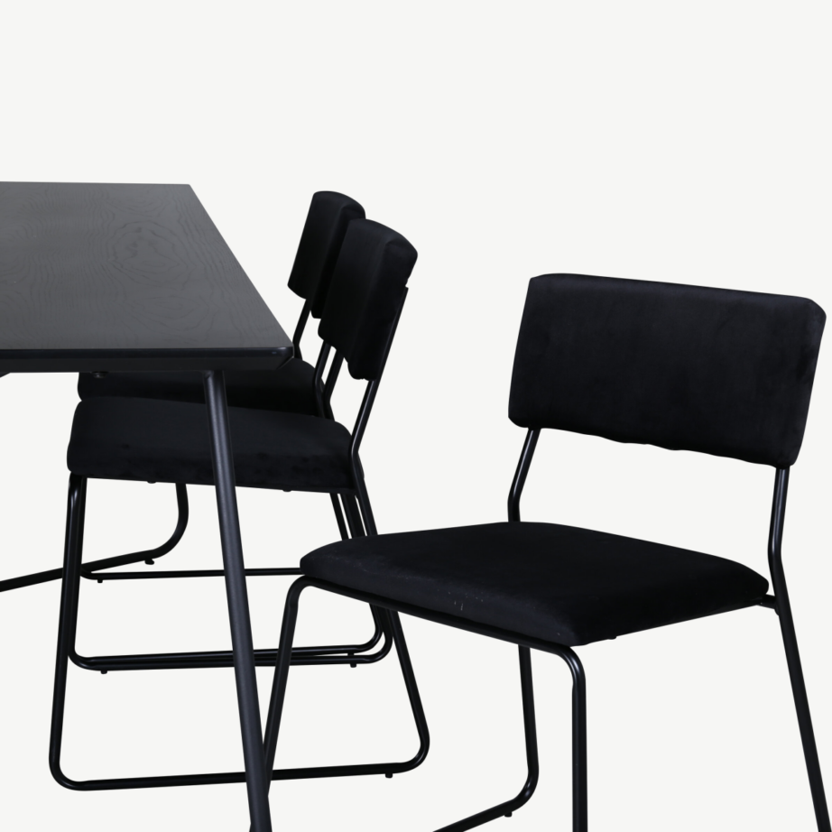 Petra söögilaud (must spoon, 190×90 cm) ja Kenth tool (must samet, terasraam), GR22095 – 5