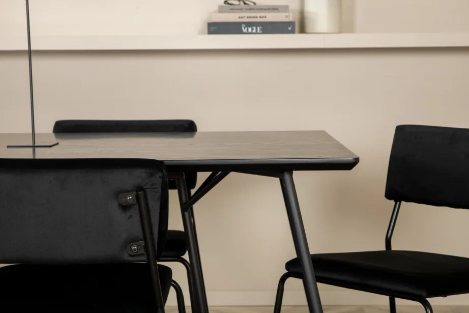 Petra söögilaud (must spoon, 190×90 cm) ja Kenth tool (must samet, terasraam), GR22095 – 15