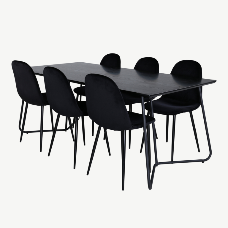 Must söögilaua ja 6 tooliga komplekt Petra-Polar (MDF, samet, metall) - GR22101