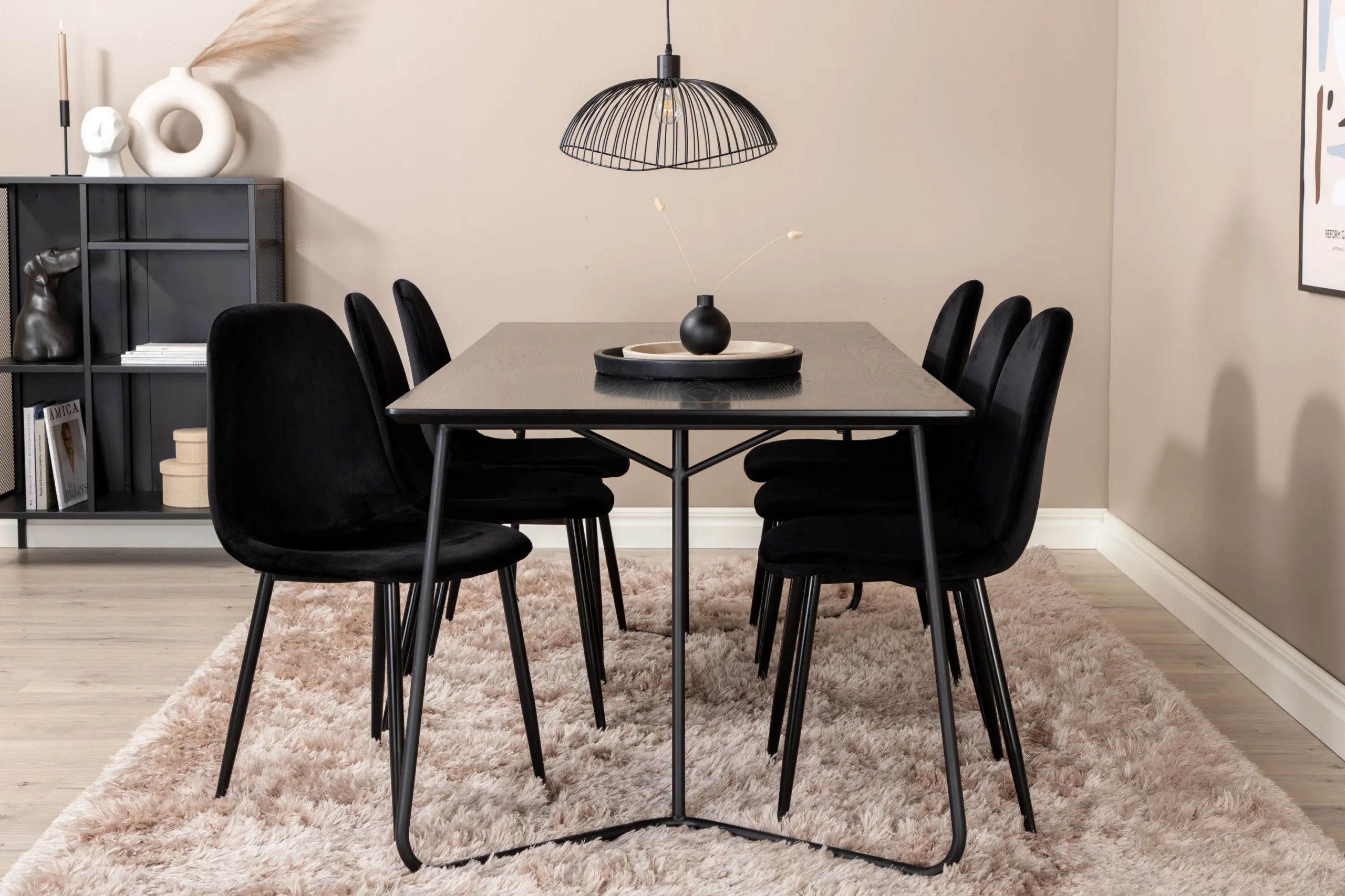 Must söögilaua ja 6 tooliga komplekt Petra-Polar (MDF, samet, metall) - GR22101