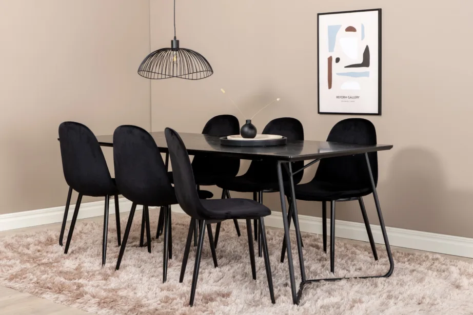 Must söögilaua ja 6 tooliga komplekt Petra-Polar (MDF, samet, metall), GR22101 – 6