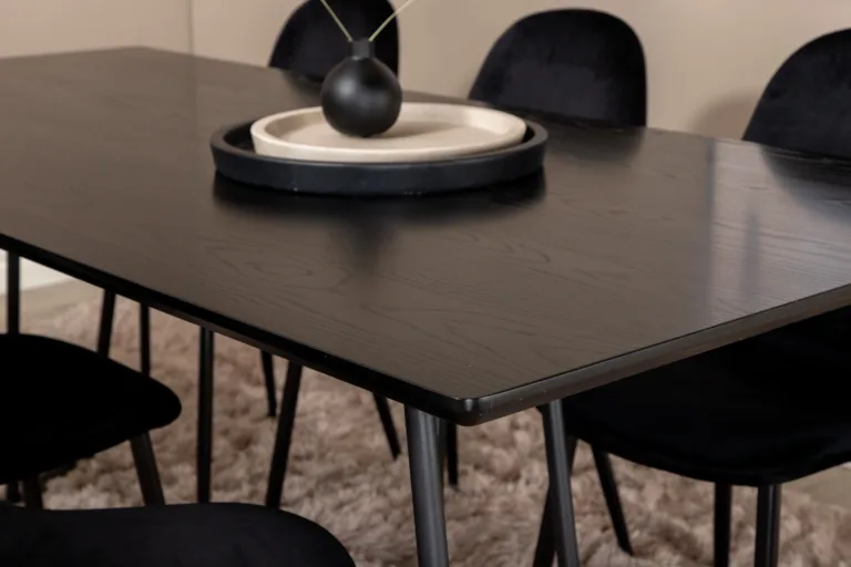 Must söögilaua ja 6 tooliga komplekt Petra-Polar (MDF, samet, metall) - GR22101